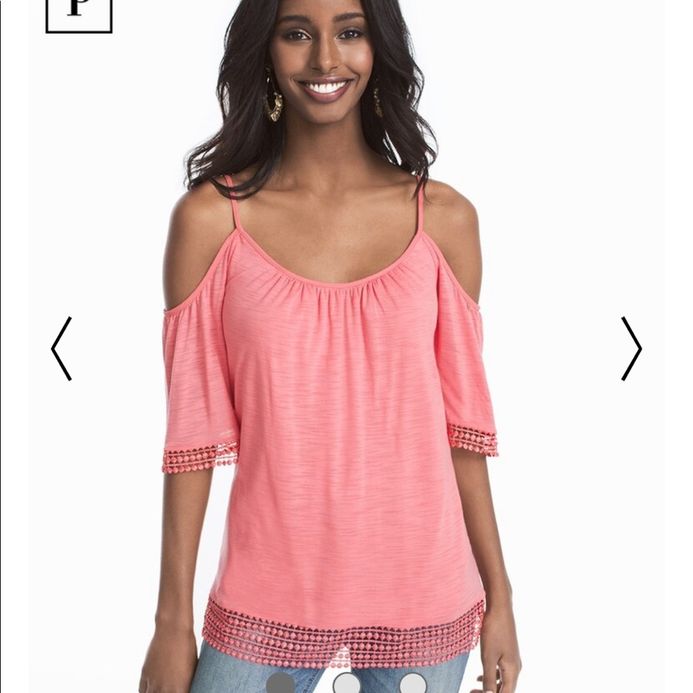 WHBM Cold Shoulder Lace Trim Blouse